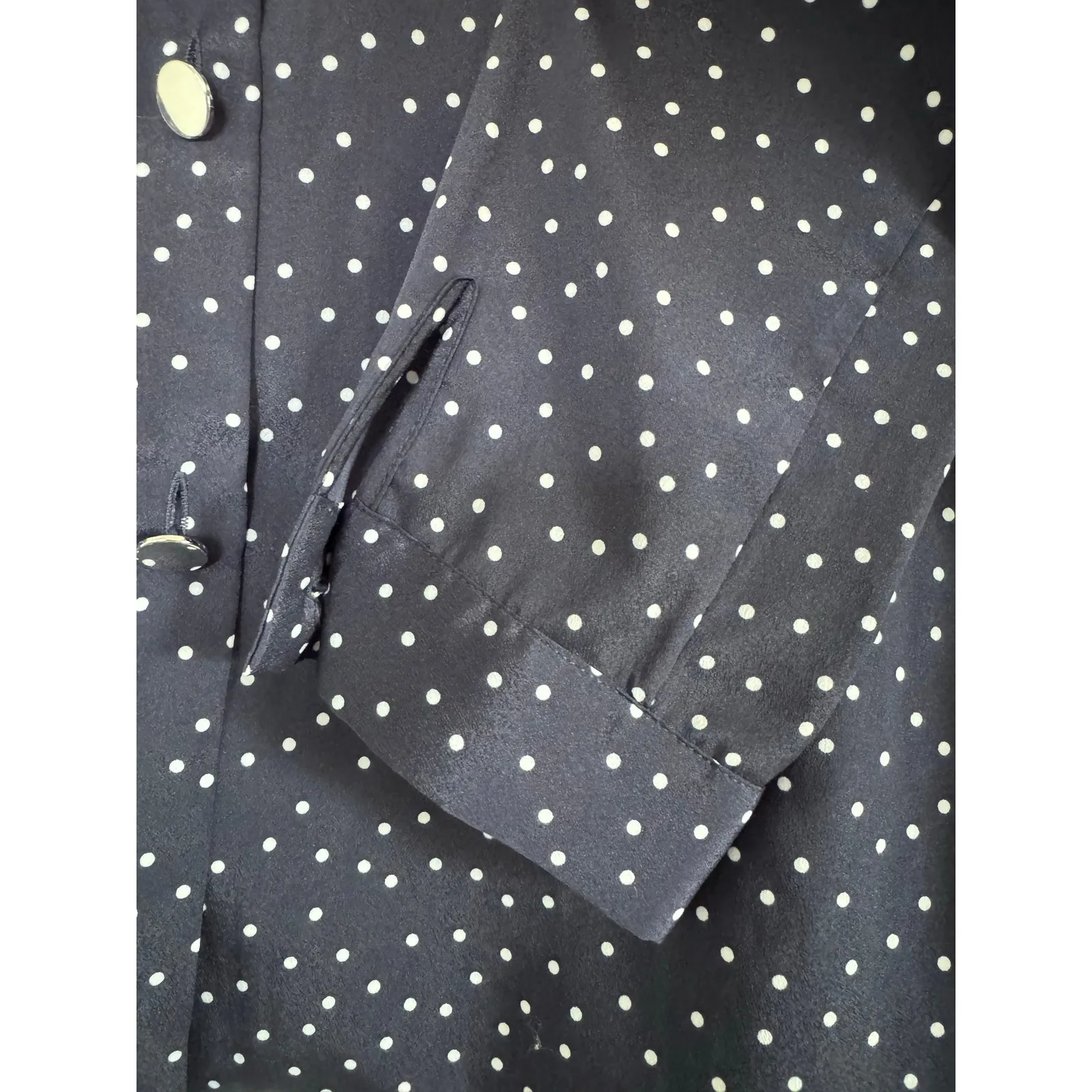 Claudie Pierlot Navy Polka Dot Blouse w/ White Contrast Collar – Size 38 Blue Size M - Image 7