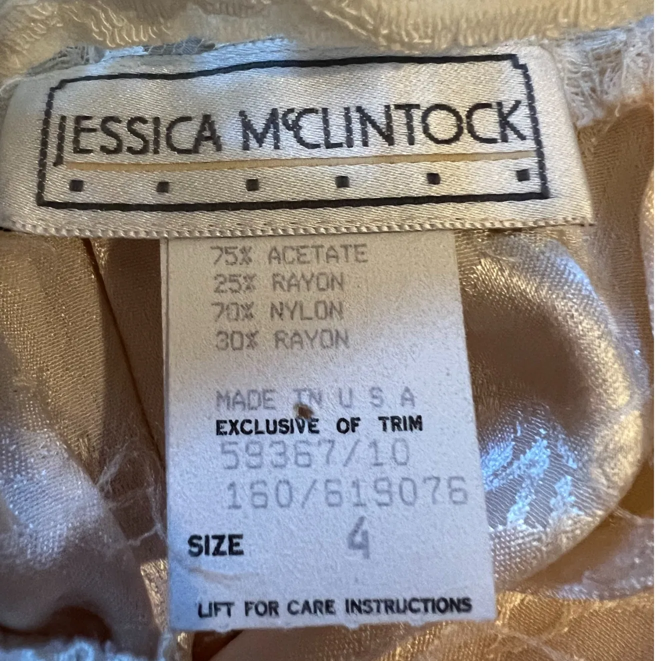Vintage JESSICA McCLINTOCK Dress Size 4 Pink Satin White Lace Long Sleeve RARE - Image 2