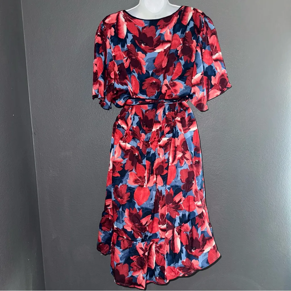 Draper James Women’s Blue & Red Floral V-Neck Wrap Short Sleeve Dress Womens XXL - Image 8