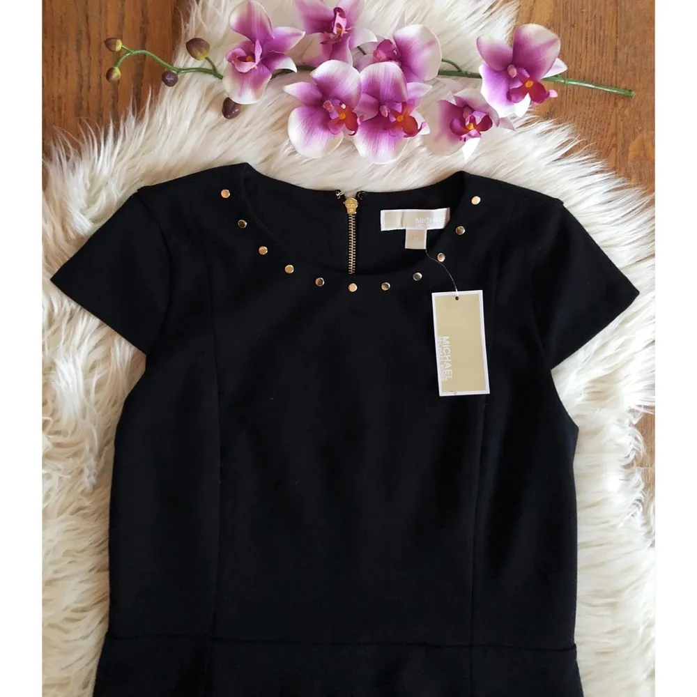 NWT Michael Kors Black Ponte Dress w/Gold Studs - Image 5