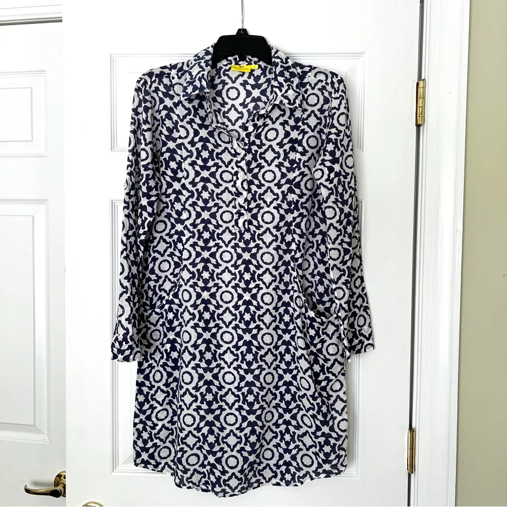 Roberta Roller Rabbit cotton shirt dress navy white Small - Image 16