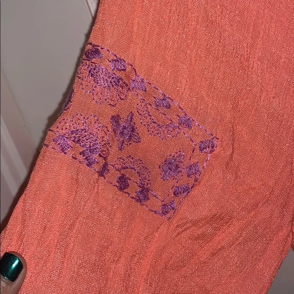 Peachy Embroidered Peasant 3/4 Sleeve Blouse - Image 4