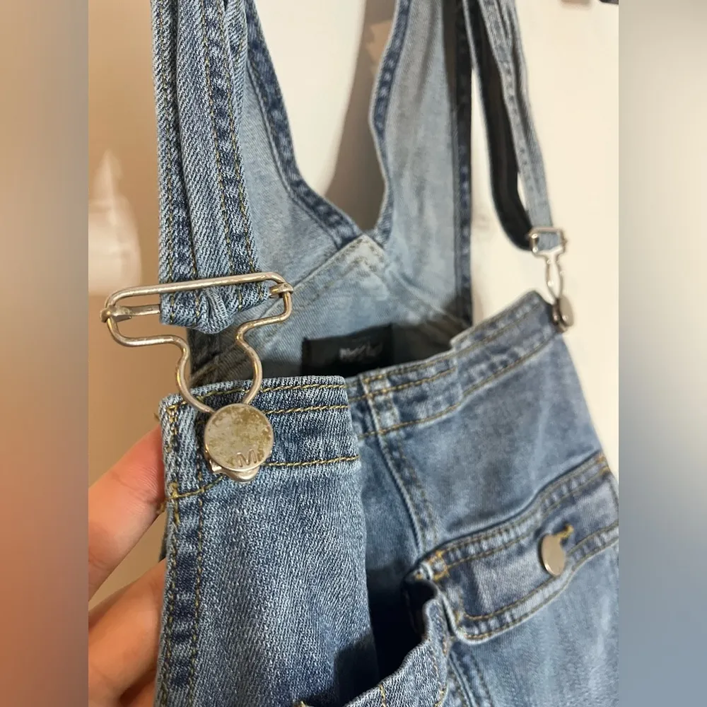 Mossimo Denim Shorts Retro EmbroiderPockets Adjustable Urban Chic Overalls SzXXL Blue Size XXL - Image 11