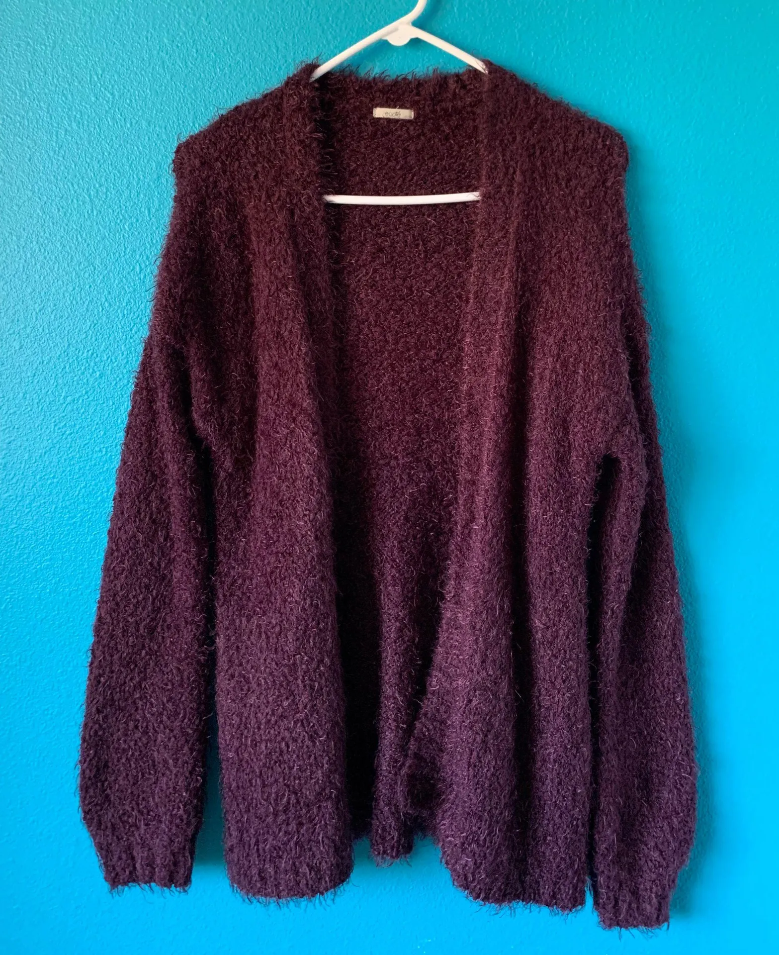 UO Ecote Fuzzy Dark Purple Cardigan - Image 3