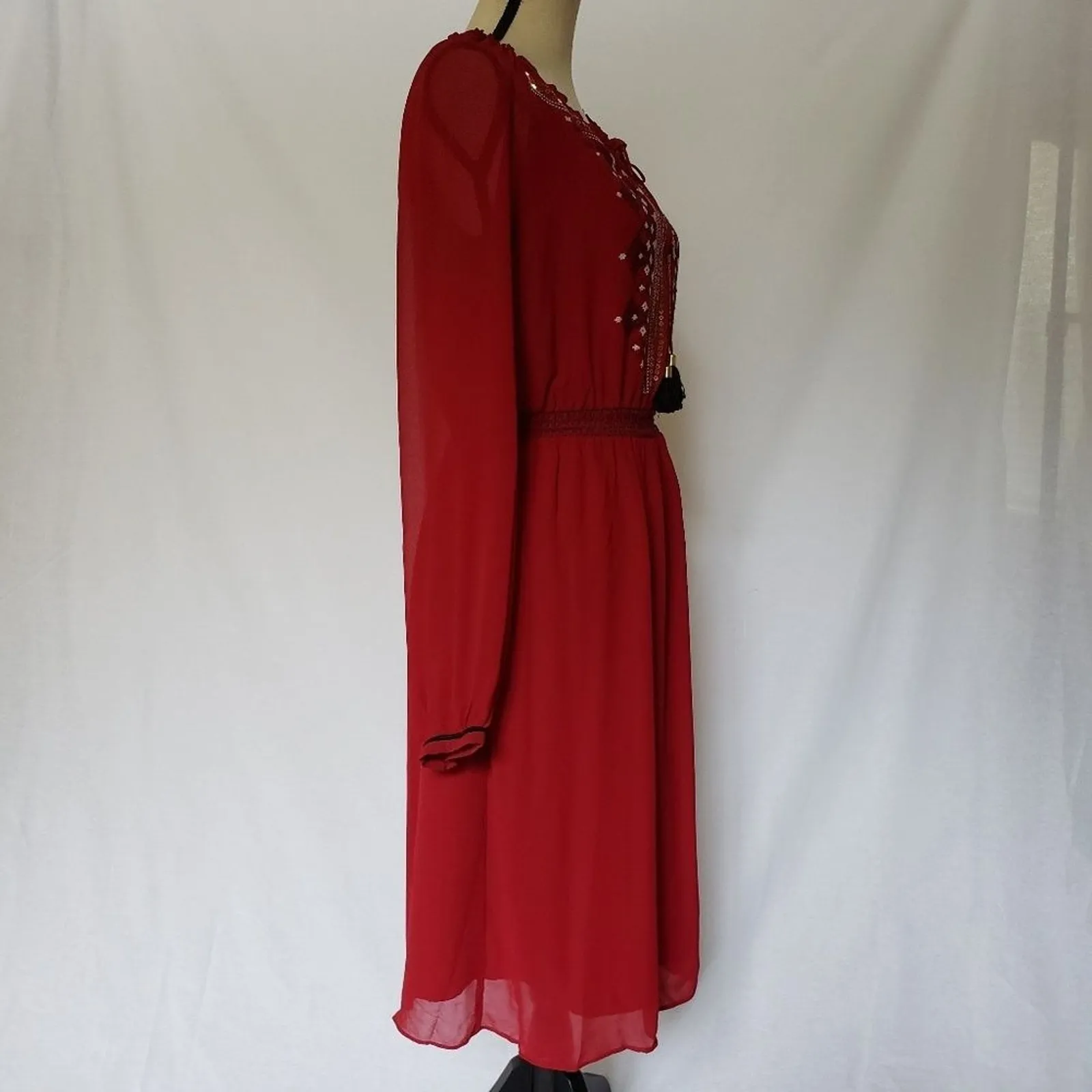 Altuzarra x Target Womens Boho Peasant Dress Sz 2 Embroide Indie Sequins Cottage Red - Image 3