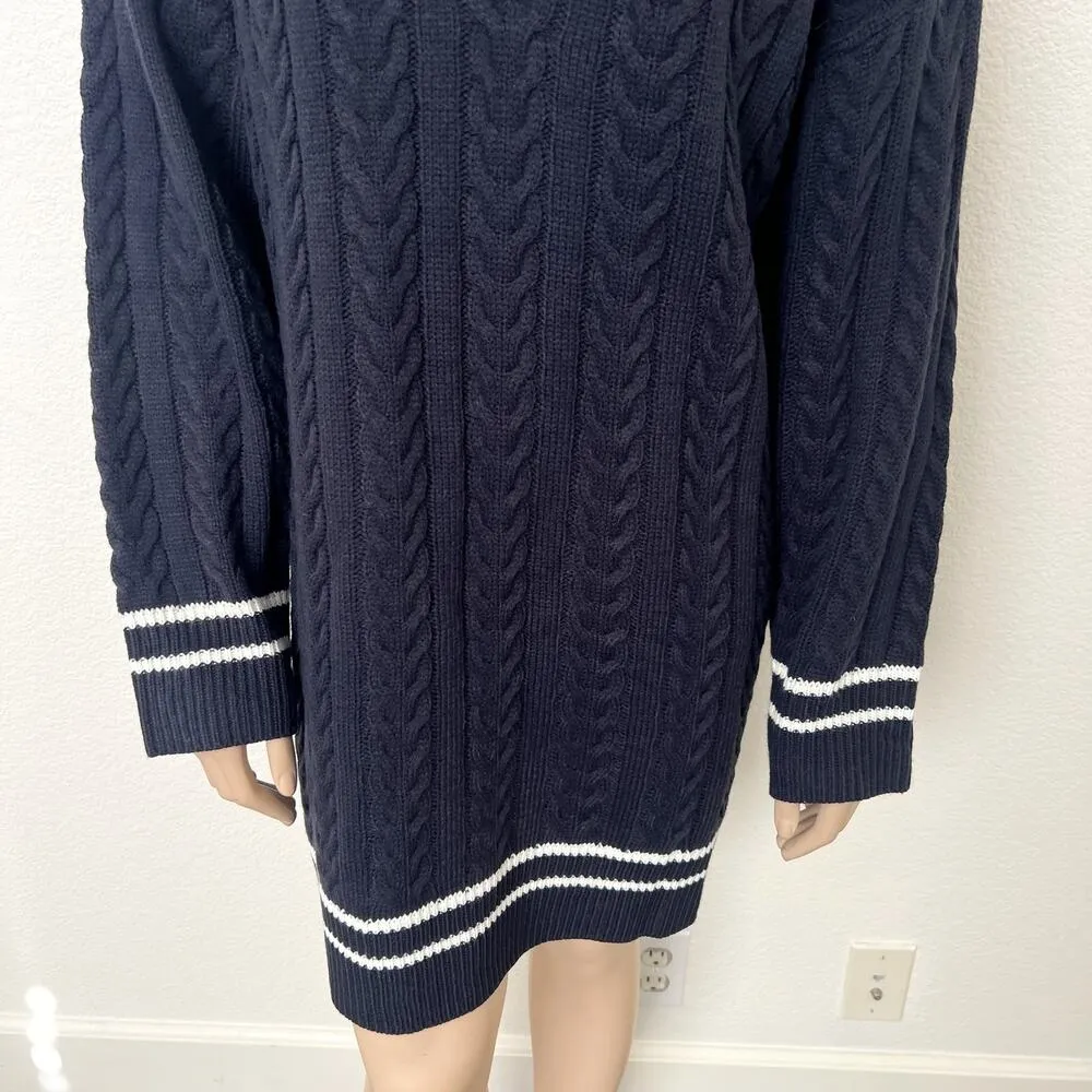 [VICI] Navy Blue White V-Neck Chunky Cable Knit Oversized Sweater Dress NWT XL - Image 6