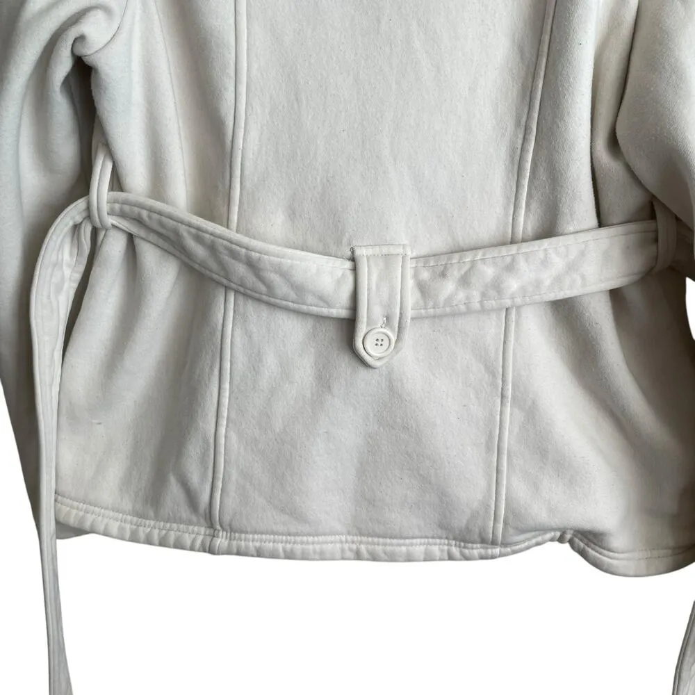 Vintage Jones New York Women Hooded Jacket XL Cream Belted Warm Cozy Button Coat - Image 8