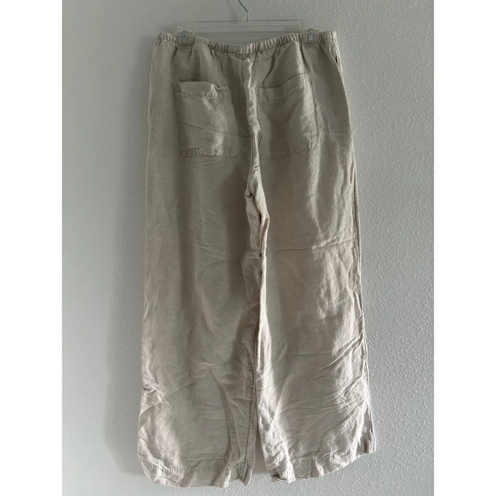 H&M Pants Womens Medium Natural Tan Linen‎ Wide Leg Pull On Beach Coastal Travel - Image 2