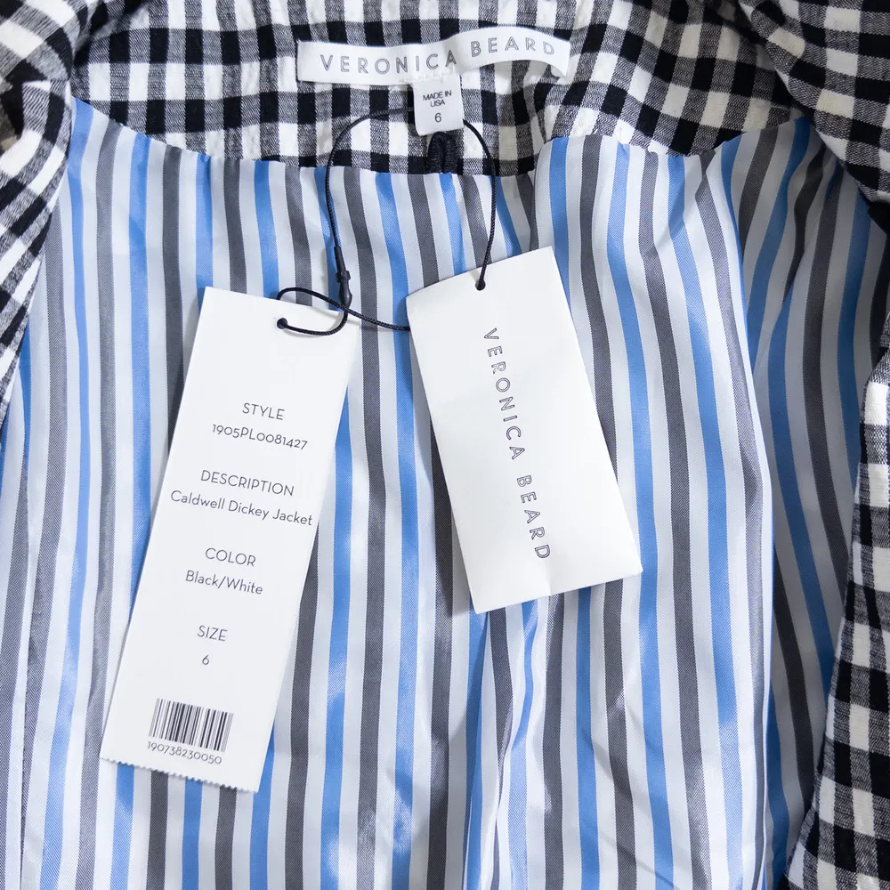 Veronica Beard NEW Caldwell Dickey Double Breasted Blazer Gingham Black White 6 - Image 12