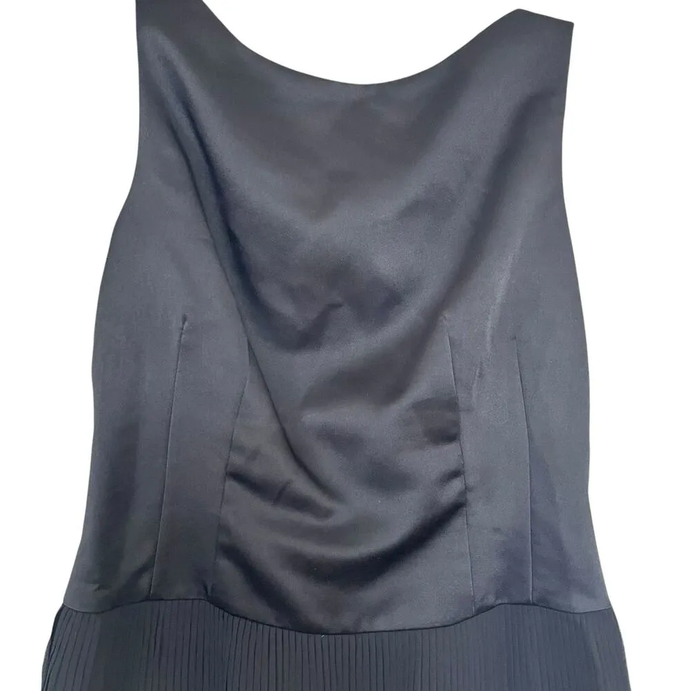 RED Valentino Black Satin Pleated Lace Panel Sheath Cocktail Dress Size 42/US 8 - Image 4