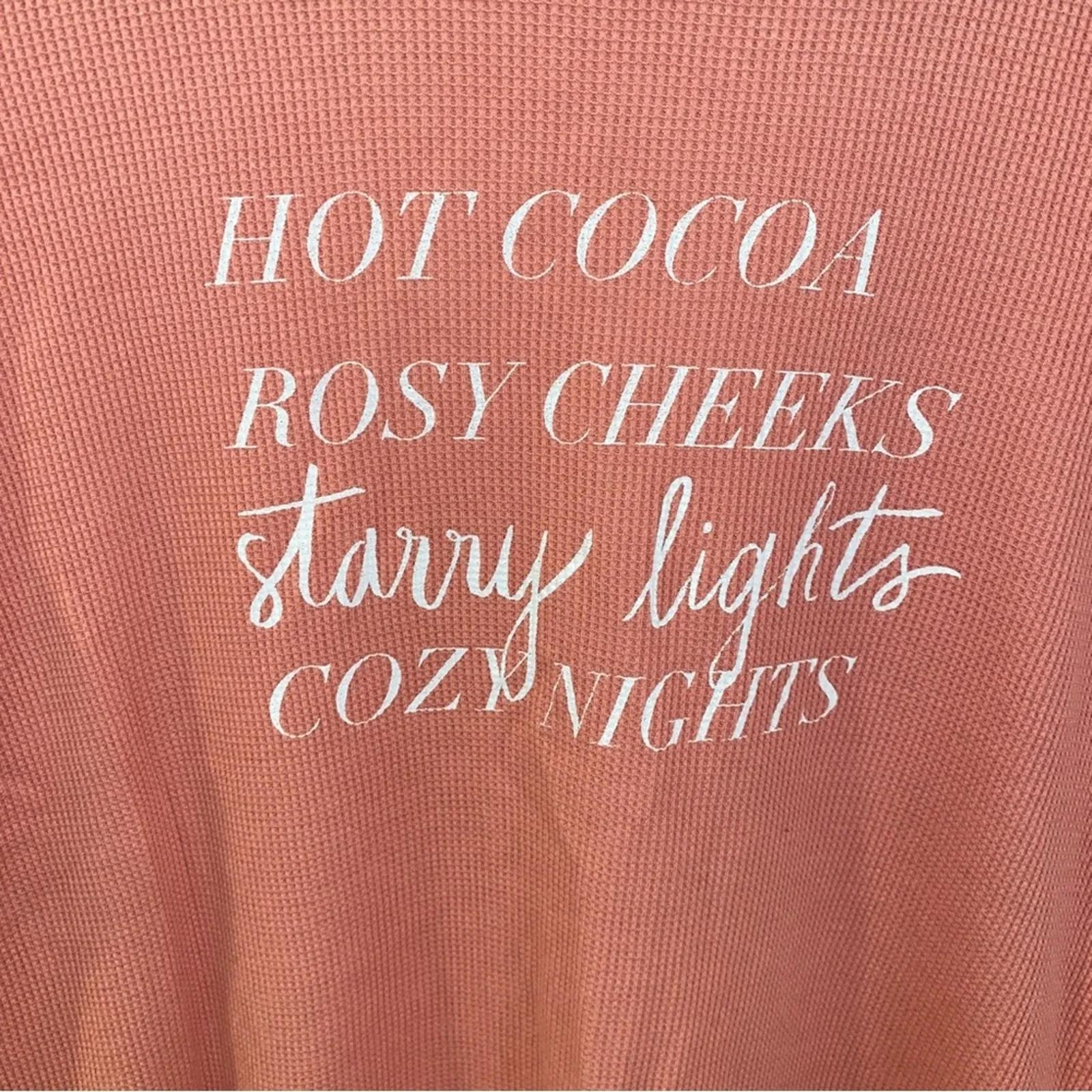 Hollister Rose Pink Waffle Knit Thermal Lace Trim Long-sleeved Winter Top Small - Image 2