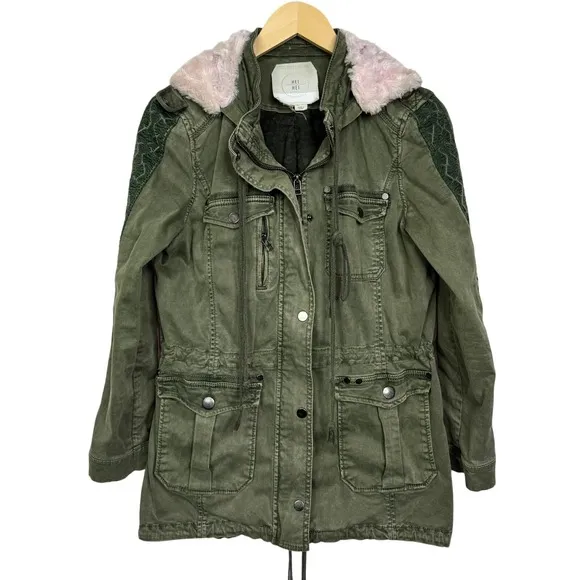 Anthropologie‎ Hei Hei Faux Pink Fur Hooded Utility Jacket Size S - Image 2