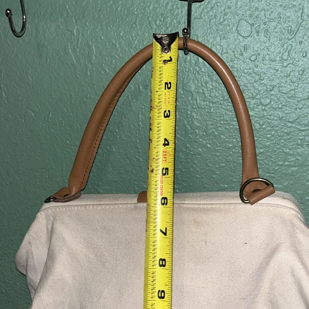 Vintage Hand painted Santa Canvas Tote Bag with Tan Handles Christmas Purse - Image 8