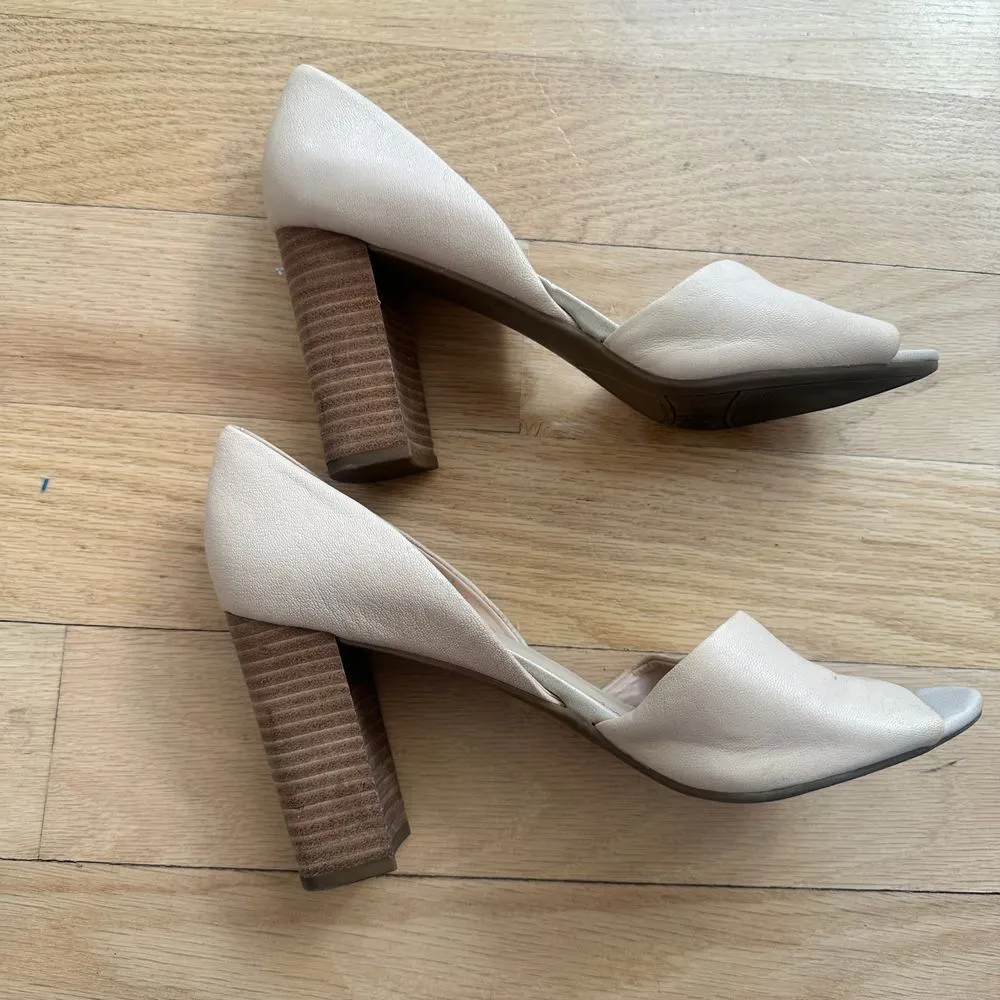 Franco Sarto Beige‎ Leather D'Orsay Peep Toe Block Heel Pumps 8.5 Heels - Image 3