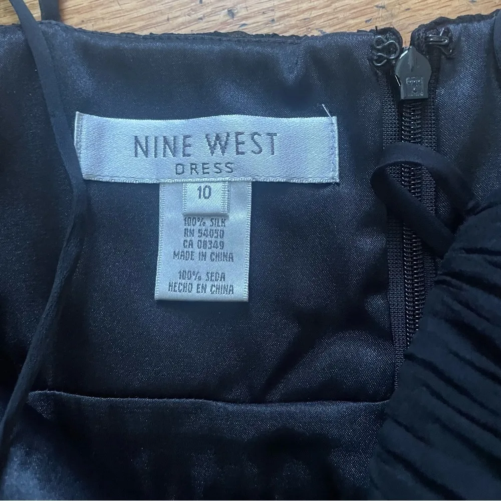 Vintage Y2K Black Beaded Nine West Silk A-Line Dress Size 10 - Image 6