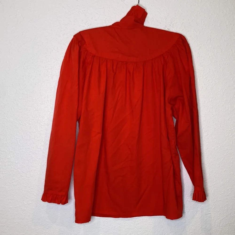Women’s Red High Collar Asymmetrical Button Front Vintage Cottagecore Top Sz Lg - Image 5