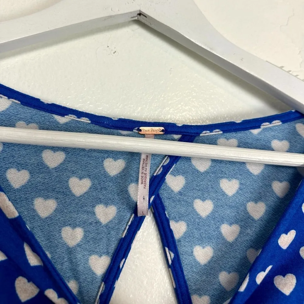 FREE PEOPLE Lakeside Mini Printed Dress in Bluebell Combo Hearts Size Large - Image 7