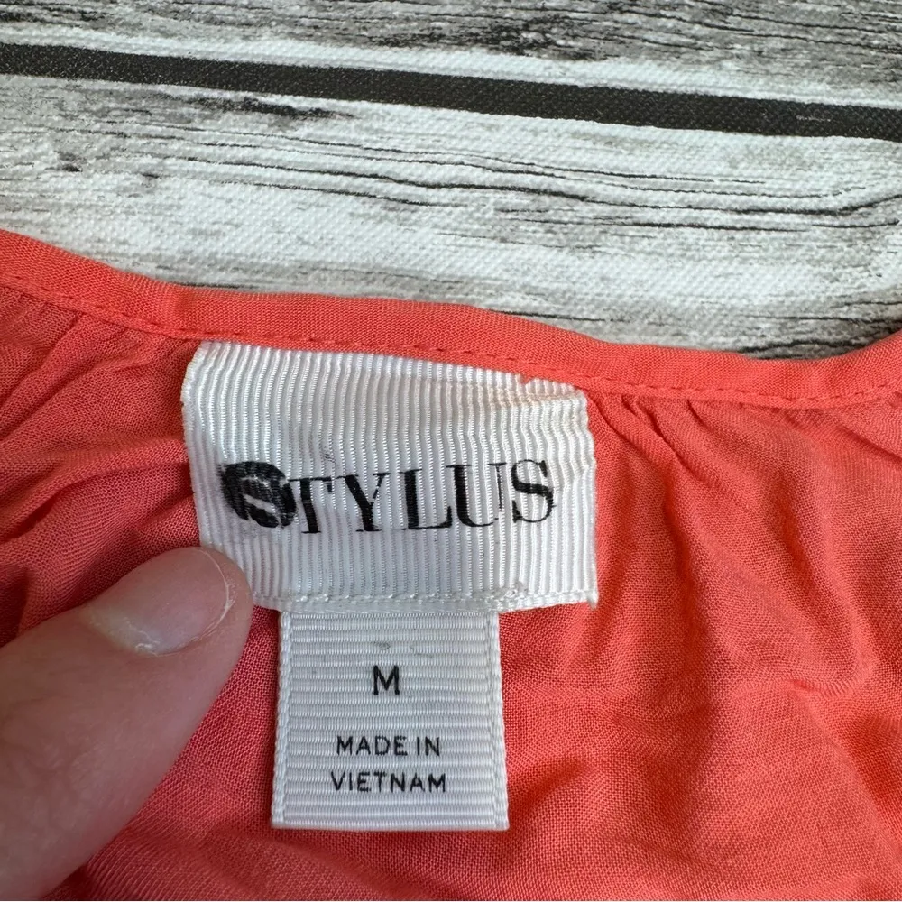 Stylus Women's Textured Lace Detail Blouse M Med Medium Coral Salmon Pink Orange - Image 8