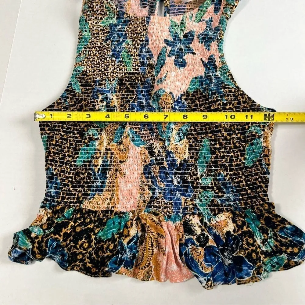 Free People Printed Smocked Floral Tank Top XS Garden Flower Fairy Peplum - Image 5