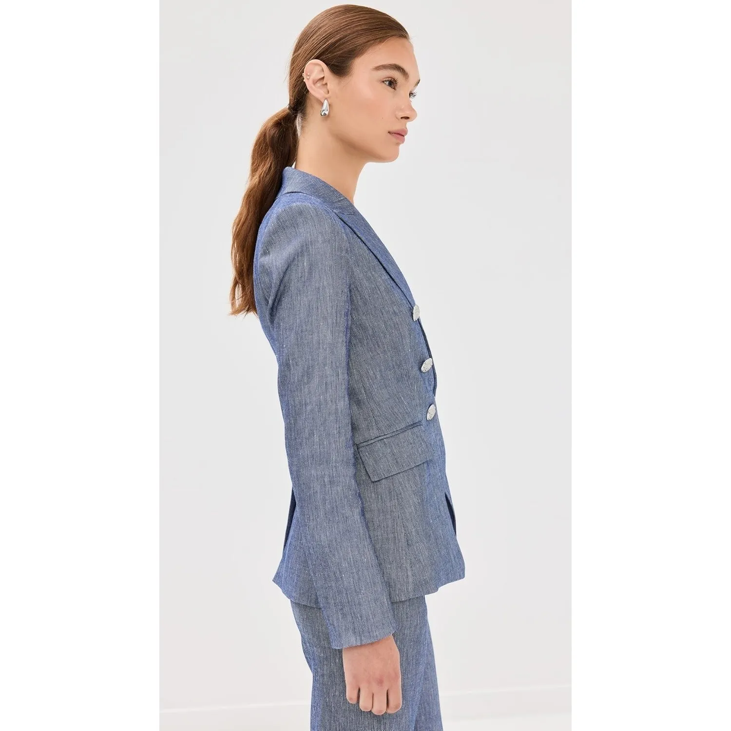 VERONICA BEARD Double Breasted Blue Linen Blend Blazer Size 10 - Image 4