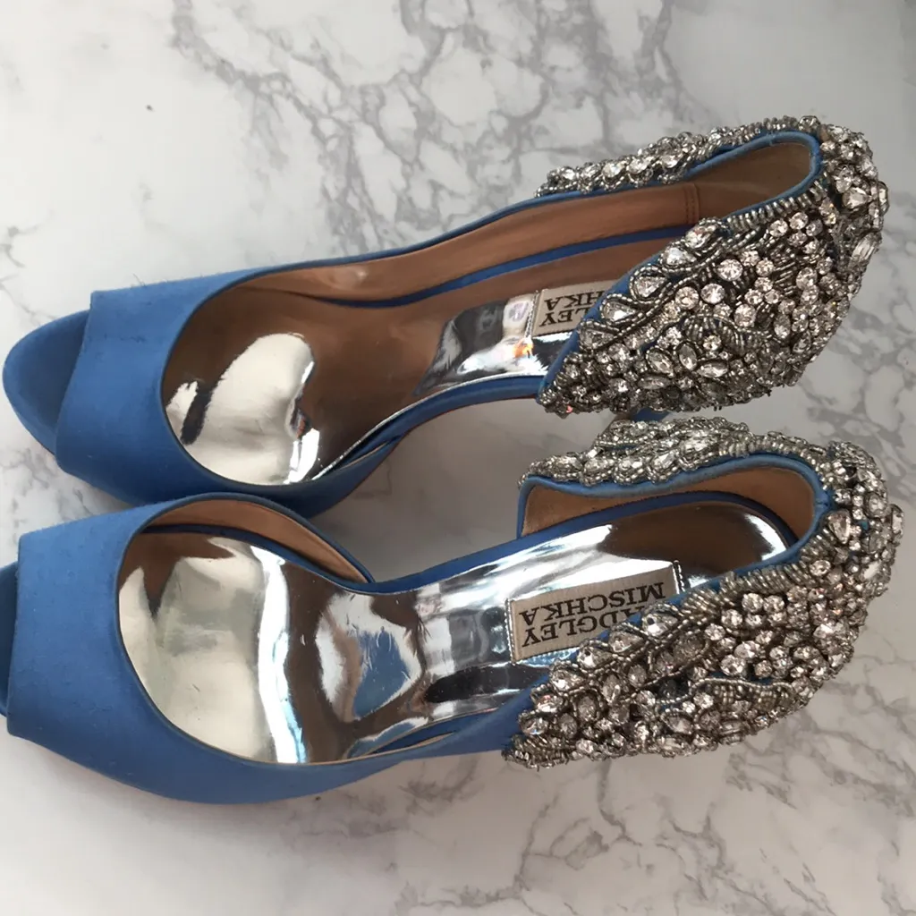 Badgley Mischka Vicki Crystal Embellished Heels 9.5 Blue wedding formal - Image 8