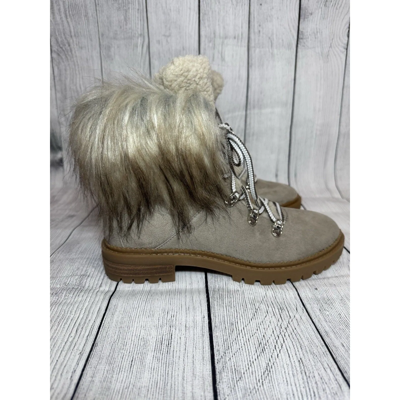 NINE WEST Gray Faux Suede Fur Trim Hiking  Boots by Nine West SZ 7.5 - Image 2