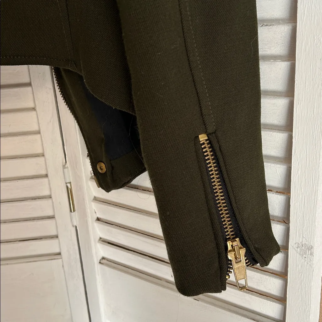 Zara Basic Size XS Army Olive Green Wool Blend Moto Zip Studded Zip up Jacket - Image 7