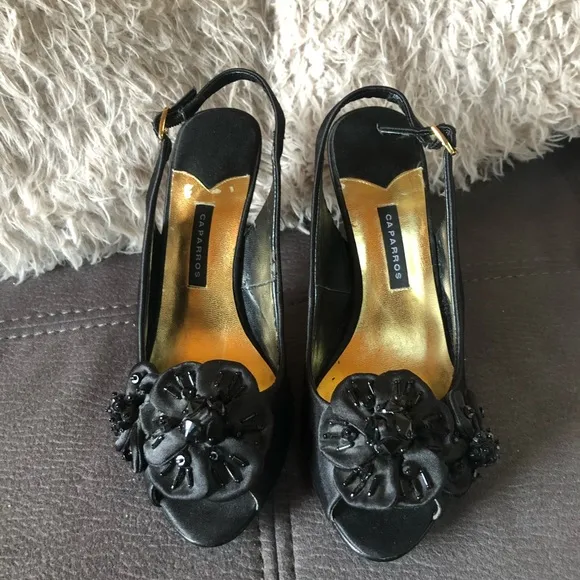 CAPARROS Black Peep Toe Dress Heels S7.5 - Image 2