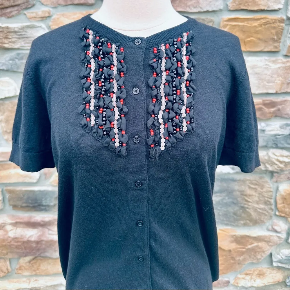 Michael Simon Workshop Black Beaded Women's Cardigan Size M - Image 7