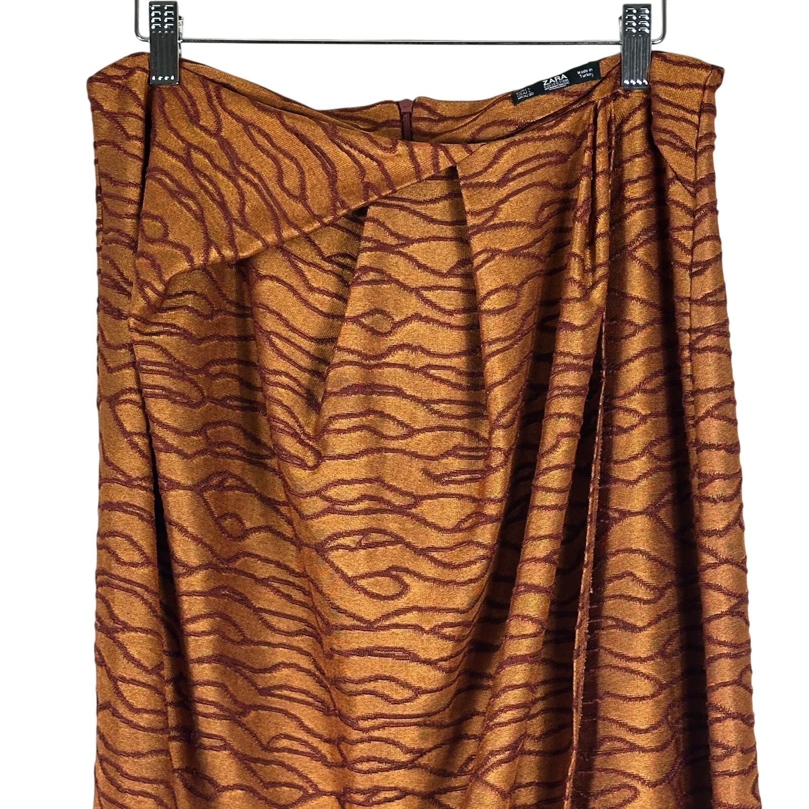 Zara Midi Skirt Womens L Brown Zebra Print Asymmetrical Slit Boho Earthy Indie - Image 3