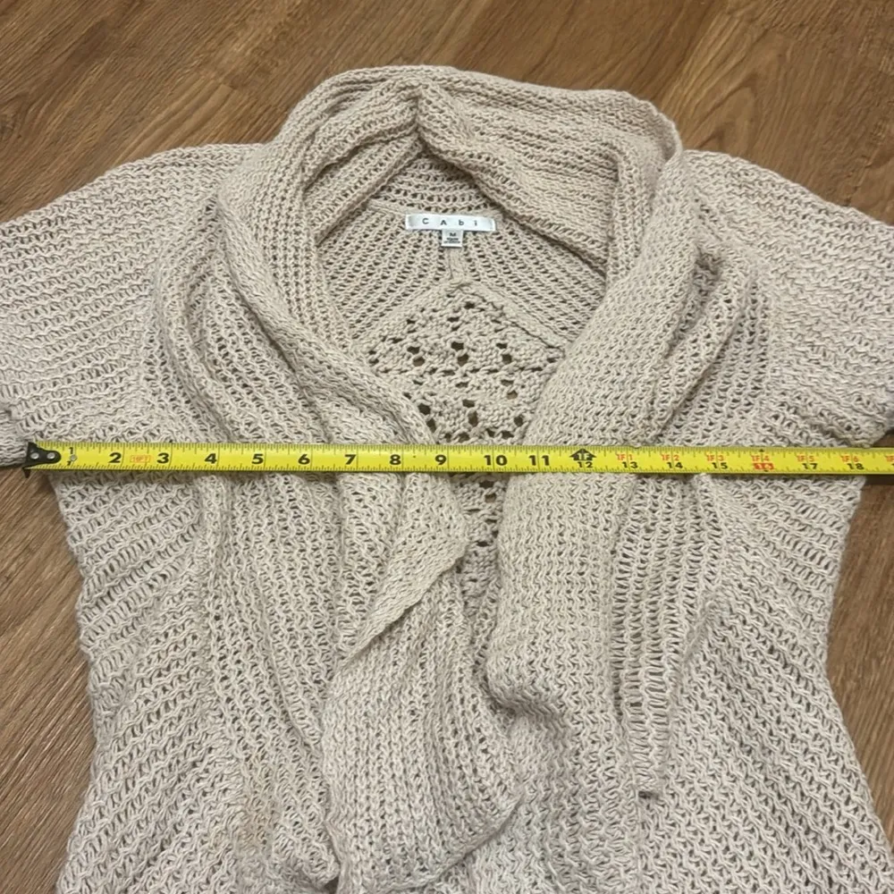 CAbi  Tan Teachers Pet Open Knit Cardigan Sweater Asymmetrical Hem - Image 3