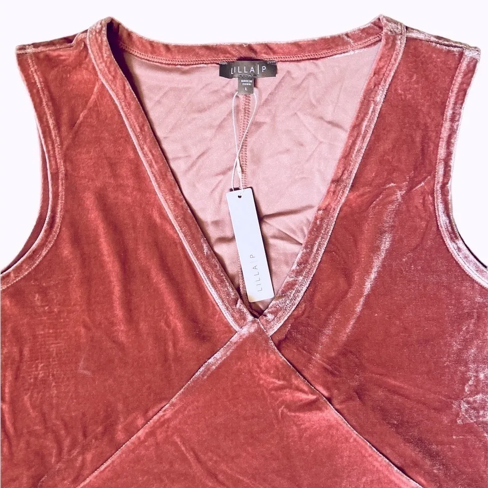 Lilla P. sleeveless dusty rose crushed velvet velour v - Image 5