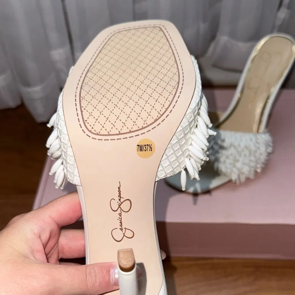 Jessica Simpson White Fringe Olya Sandal heel - Image 4