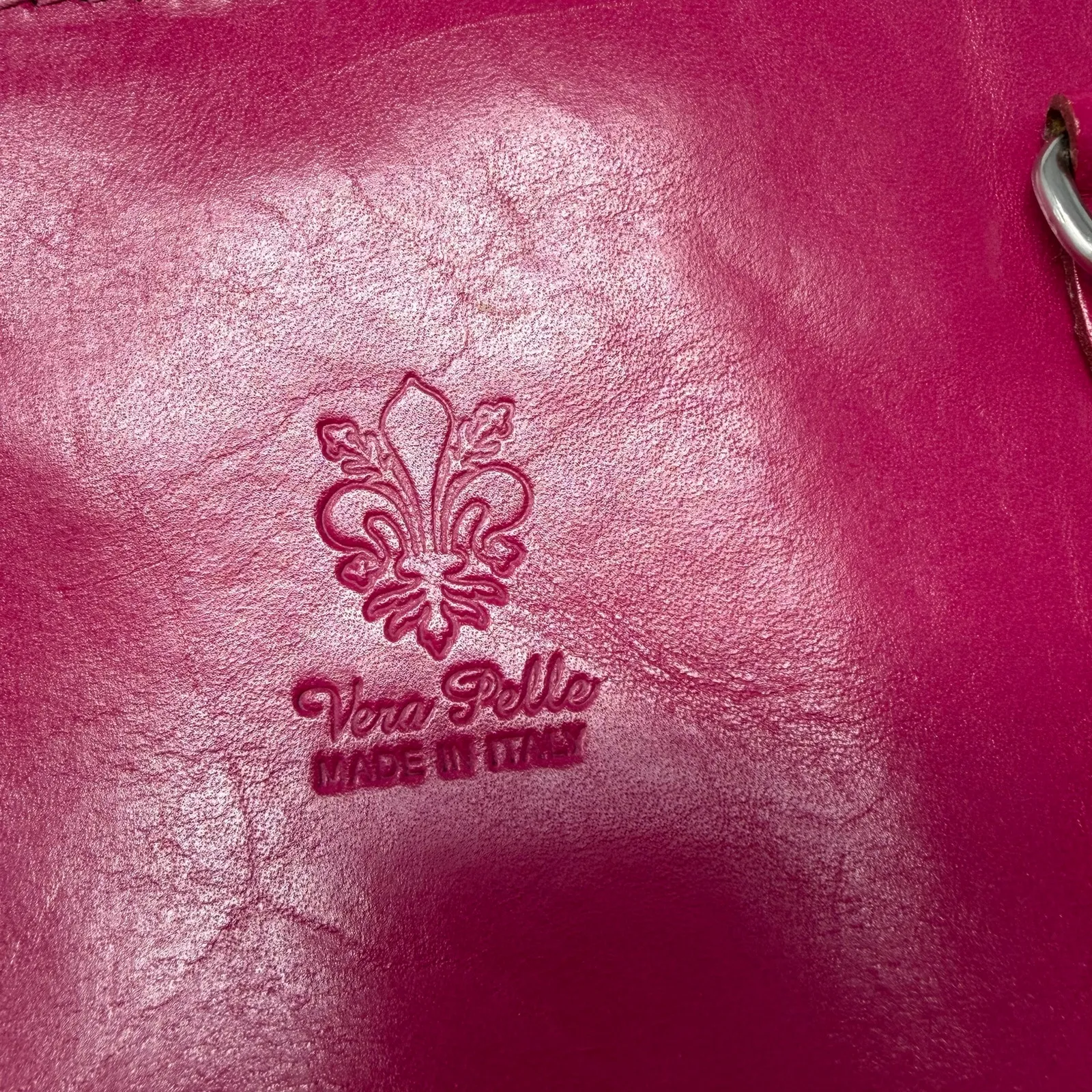Vera Pelle Crossbody Handback Italian Leather Hot Pink Made in Italy Minimalist - Image 5