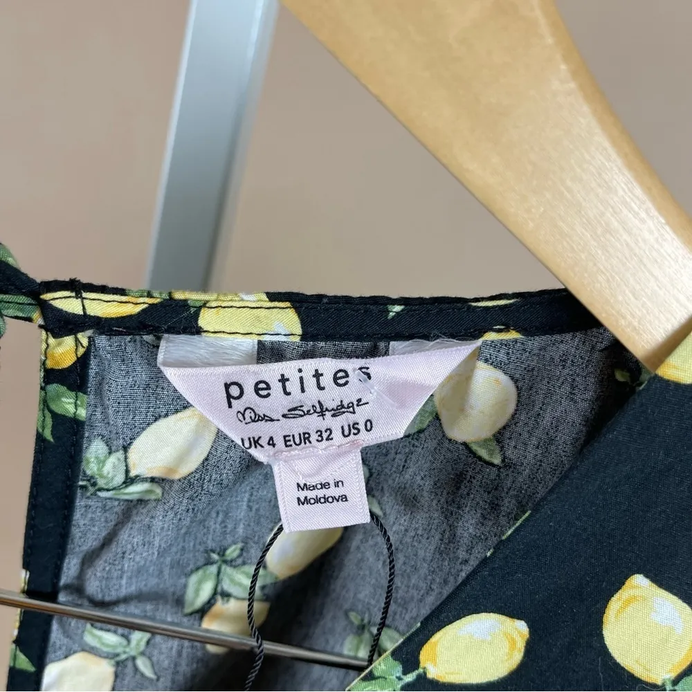 Miss Selfridge Petite 0 Poplin Mini Dress Lemons Puff Sleeve Ruffle Boho Cottage - Image 5