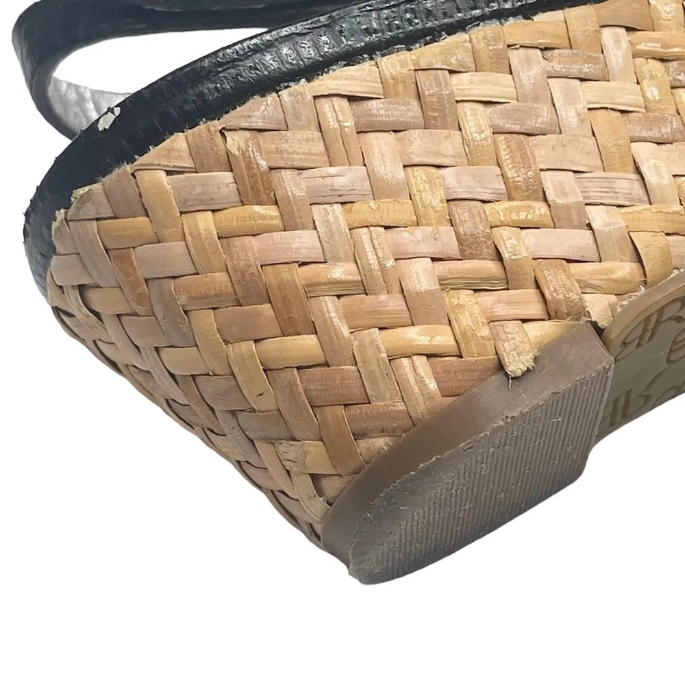 Banana Republic 𖤐 Leather Peep Toe Slingback Sandals Straw Espadrilles 𖤐 Black - Image 14