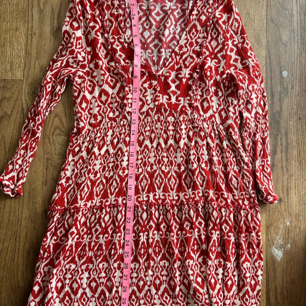 ZARA Floral Print Button Mini Dress Long Sleeve Ruffles Female Casual V neck M - Image 4