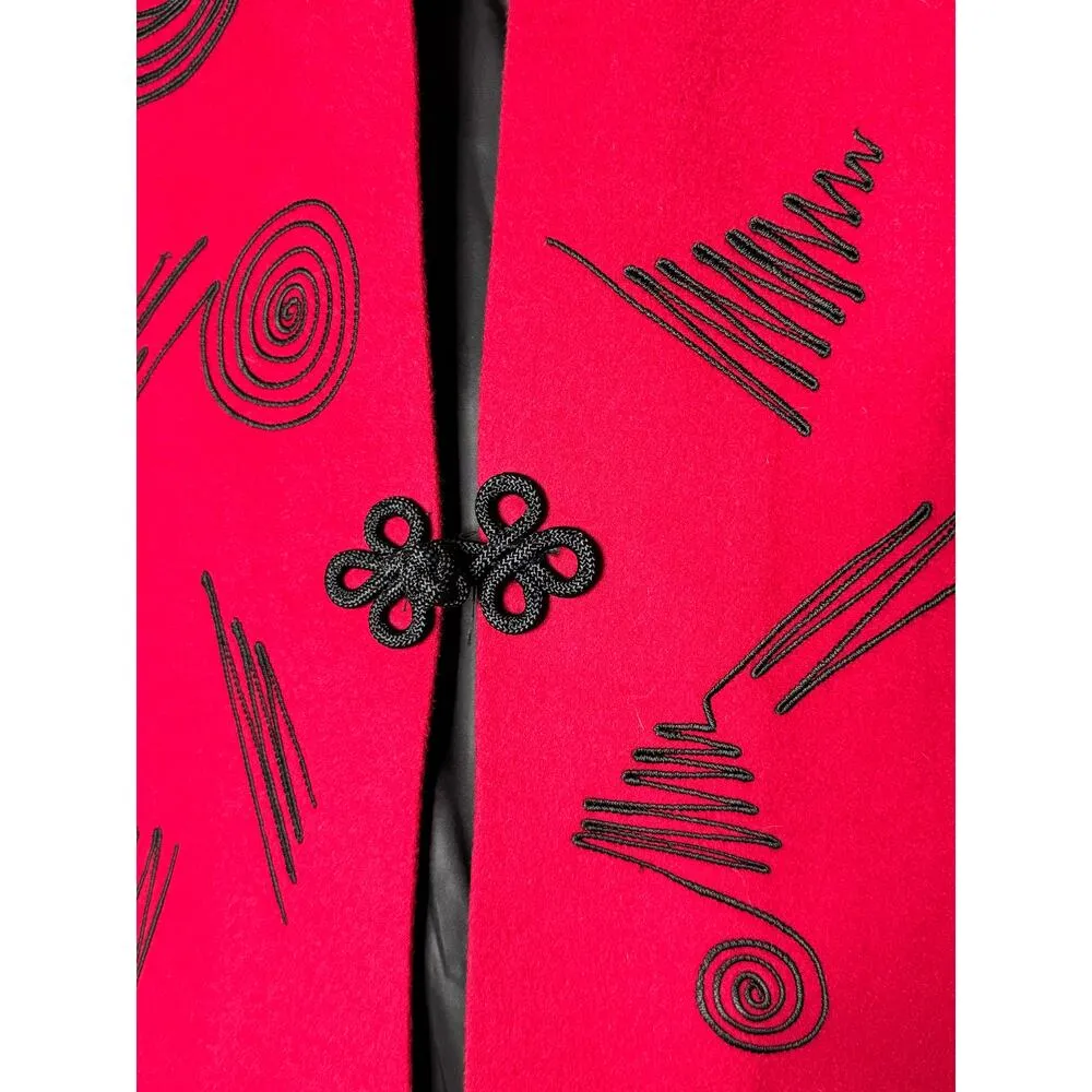 Vintage Red Wool Cropped collarless blazer black accents & frog goggle size M - Image 4