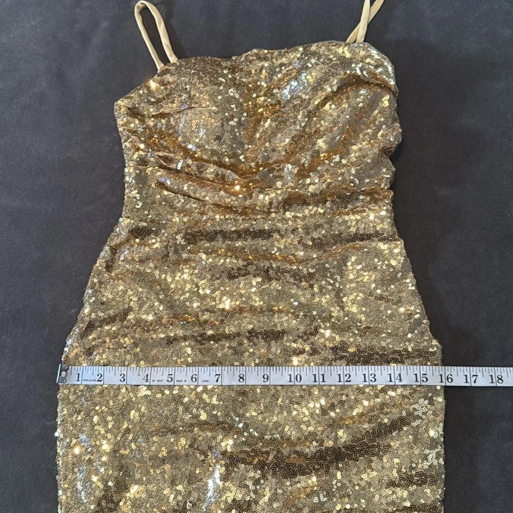 Women’s Gold Sequined Short Homecoming Dress Ruffle Hem Corset Back Size 4 NWOT - Image 10