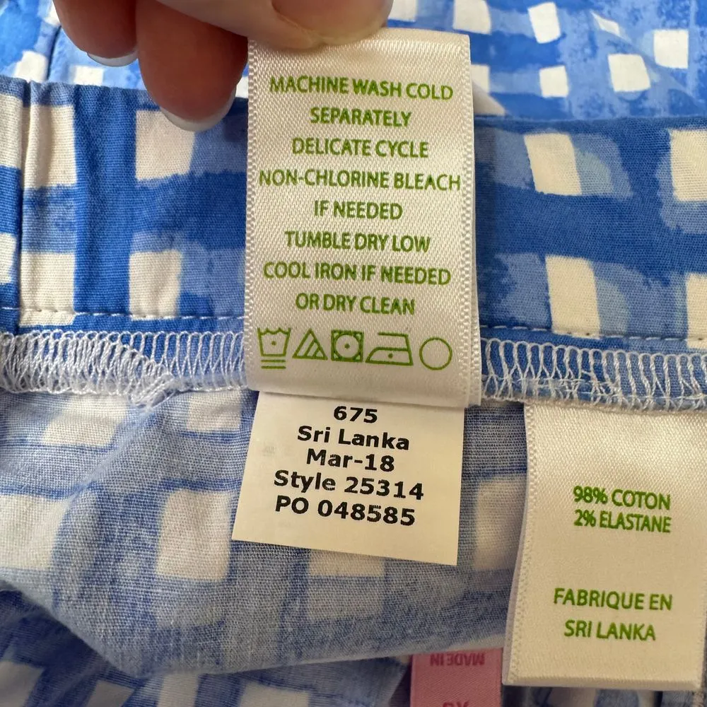 Lilly Pulitzer Ocean Trail Blue Gingham Shorts‎ Sz XS Elastic Waist Casual Comfy - Image 7