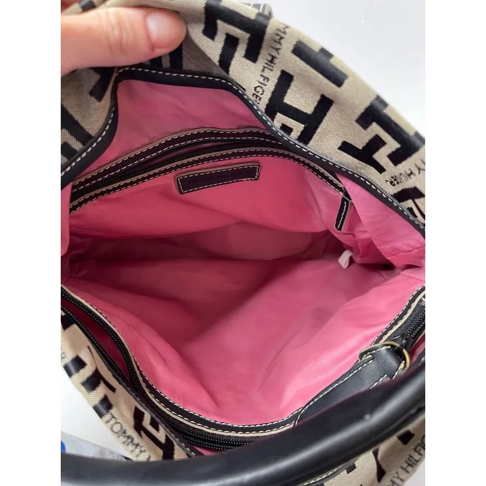 Vintage 90's Tommy Hilfiger Logo Gray Black Tote Shoulder Bag Purse - Image 5