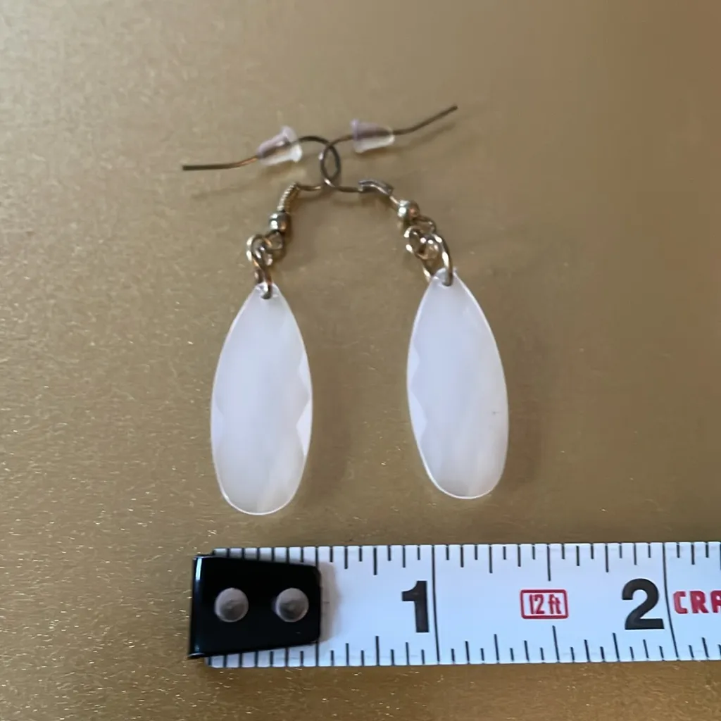 Women White Gem Dangle Pierced Earrings w/ Hook Backing - Image 3