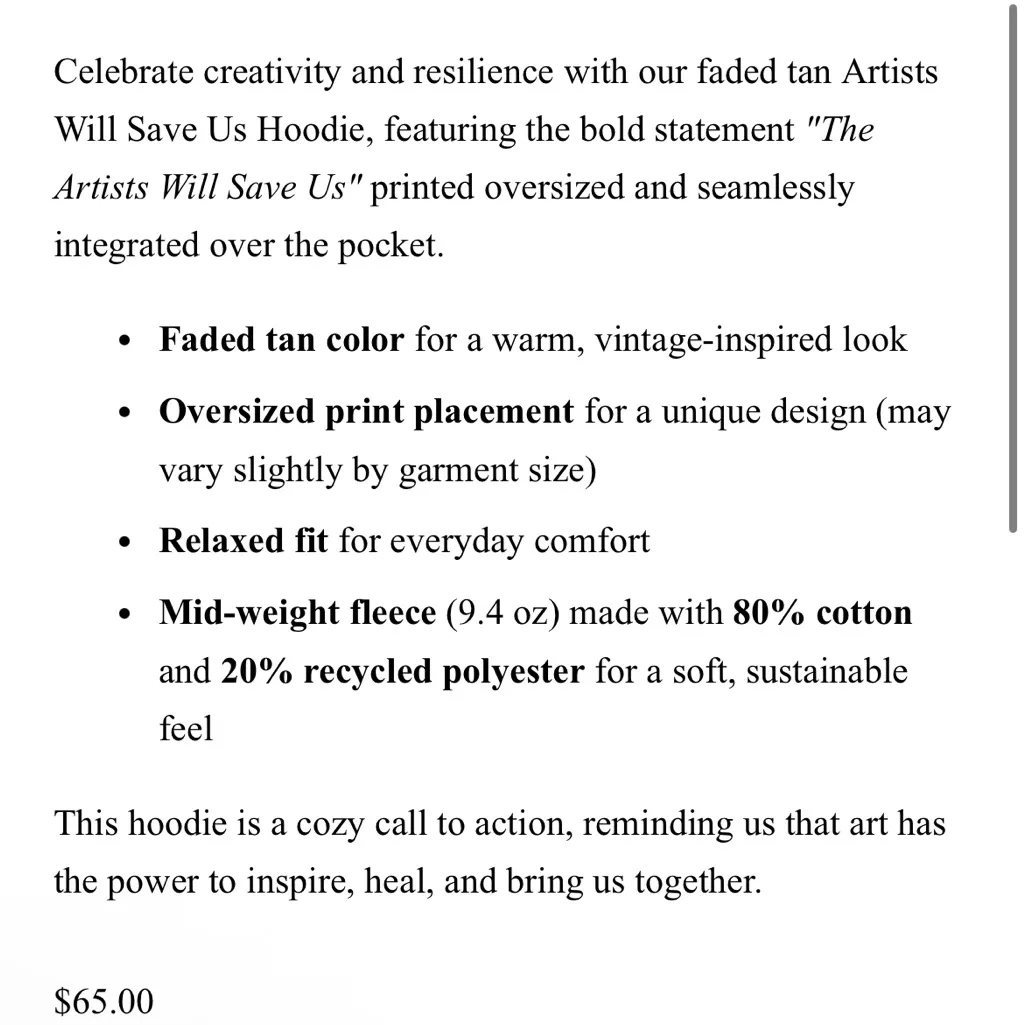 Scatter Joy Project The Artists Will Save Us Neutral Hoodie Brown Size M - Image 5