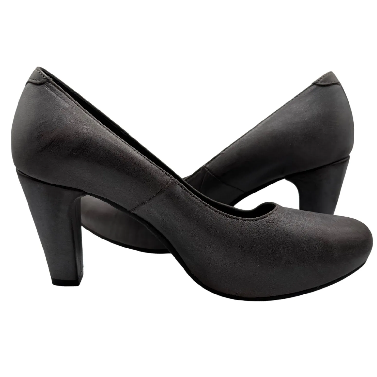 Cordani Women 8 Gray Faux Leather Block Heel Pumps Made in Italy Old Fashioned - Image 6