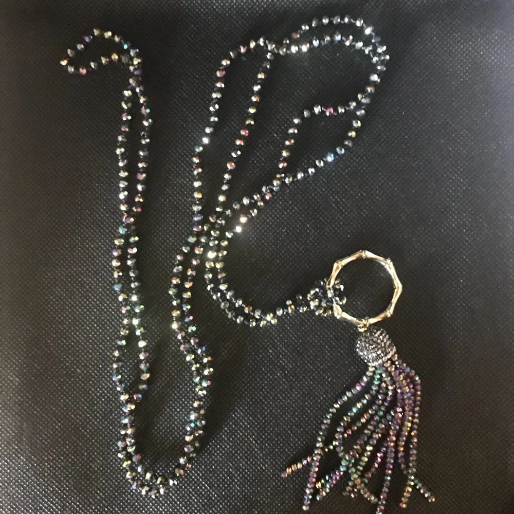 Necklace Glass Beads w/ Gold Ring & Seed Glass Bead Tassel 150 cm LONG NEW - Image 7