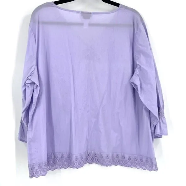 NWT‎ Talbots Eyelet Lace Blouse Top Size 2X Feminine Purple  3/4 Sleeve Petite - Image 2