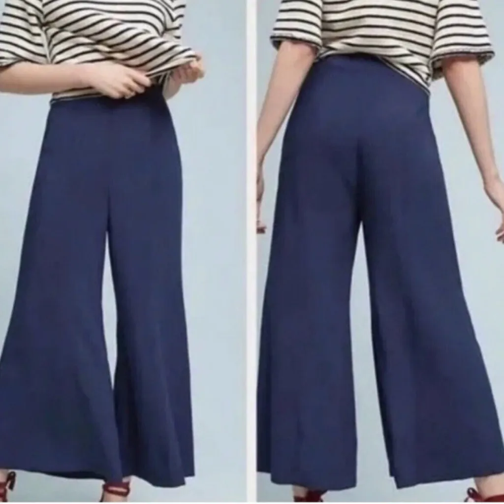 Anthropologie Maeve Canna Culotte Navy Blue High Waist Wide Leg Pants Size 0 - Image 2