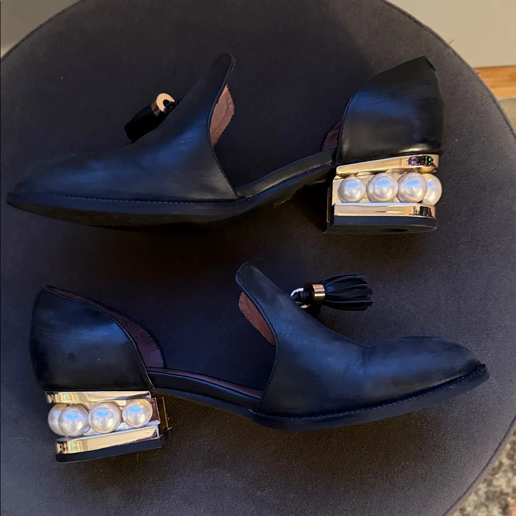 Jeffrey Campbell Womens 9.5 Black Civil Pearl Block D'Orsay Heel with Tassel - Image 7