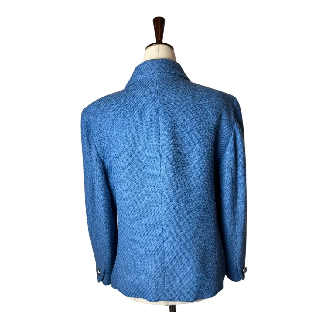 Kasper‎ Coat Women 12 Blue Textured Collared Button Front Jacket Preppy Career - Image 3