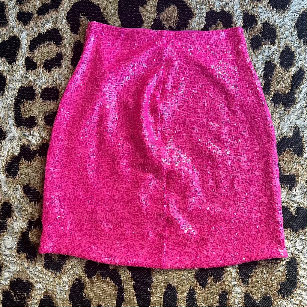 Commando Neon Hot Pink Sequin Bodycon Mini Skirt - Image 14